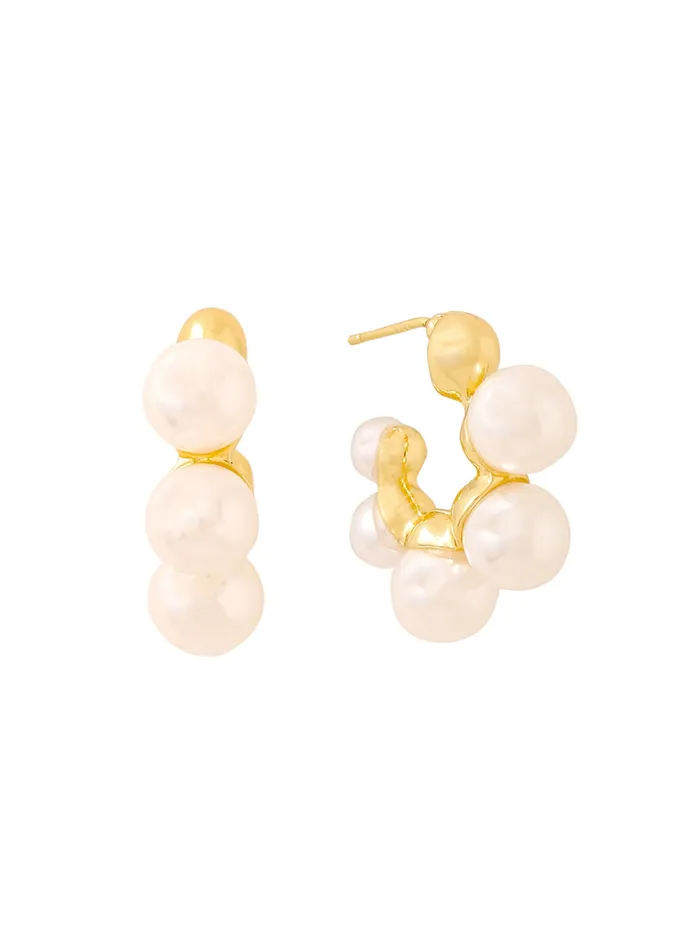 Yellow Chimes Earrings Yellow Chimes Earring For Women Gold Toned Pearl Studded Hoop Earrings For Women and Girls
