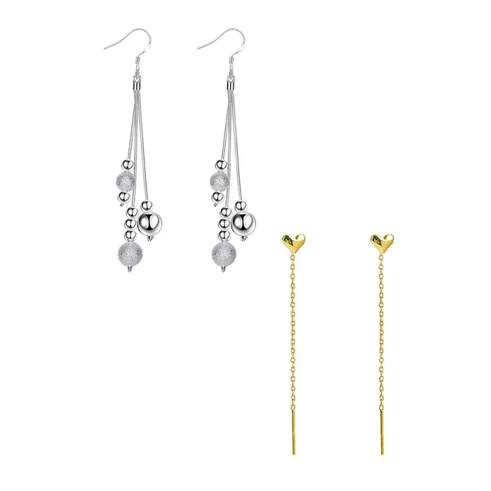 Yellow Chimes Earrings Yellow Chimes Earrings for Women and Girls Dangler Earrings 2 pair Combo of Heart Chain Drop and Beads Drop Earrings Birthday Gift for girls and women Anniversary Gift for Wife