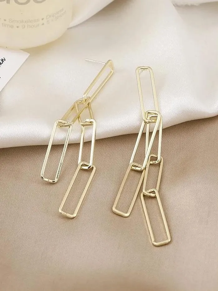 Yellow Chimes Earrings Yellow Chimes Earrings for Women and Girls Fashion Golden Dangler Western Style Geometric Interlinked Chain Long Danglers Earrings Birthday Gift for Girls Women Anniversary Gift for Wife