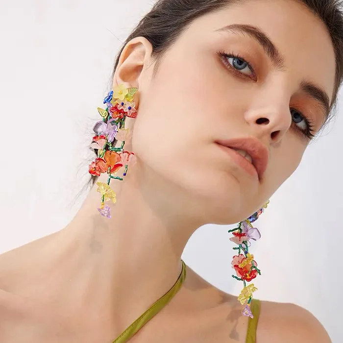 Yellow Chimes Earrings Yellow Chimes Earrings for Women and Girls Fashion Multicolor Dangler Earrings Floral Acrylic Beads Long Danglers Earrings Birthday Gift for girls and women Anniversary Gift for Wife