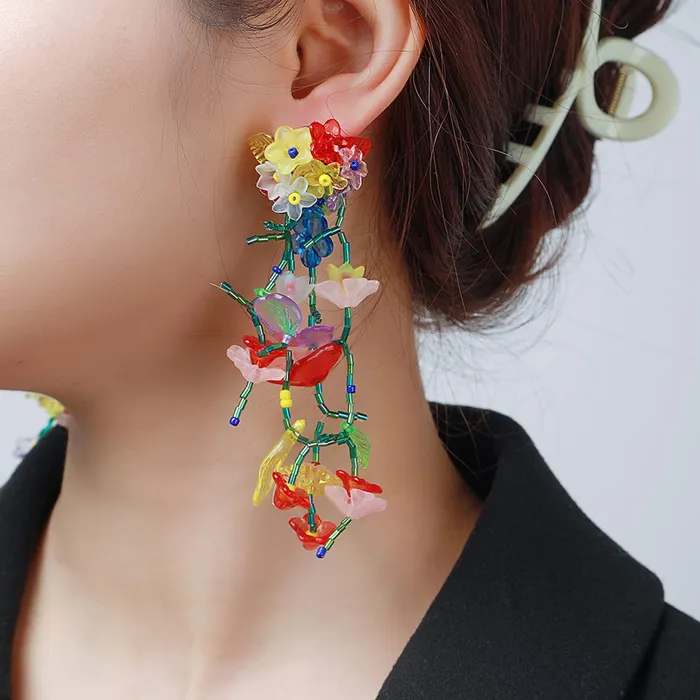 Yellow Chimes Earrings Yellow Chimes Earrings for Women and Girls Fashion Multicolor Dangler Earrings Floral Acrylic Beads Long Danglers Earrings Birthday Gift for girls and women Anniversary Gift for Wife