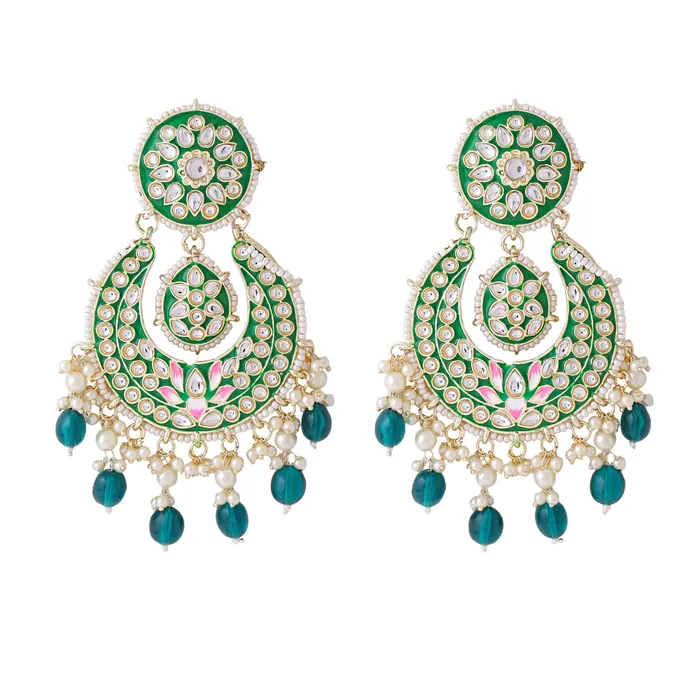 Yellow Chimes Earrings Yellow Chimes Earrings for Women and Girls Traditional Meenakari Chandbali Gold Toned Green Meenakari Chandbali Earrings Birthday Gift for girls and women Anniversary Gift for Wife