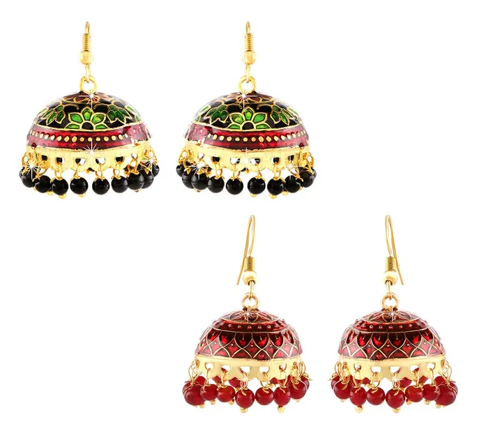 Yellow Chimes Earrings Yellow Chimes Earrings for Women and Girls Traditional Multicolor Meenakari Jhumka Gold Plated Jhumkas Combo Earrings Set Birthday Gift for girls and women Anniversary Gift for Wife