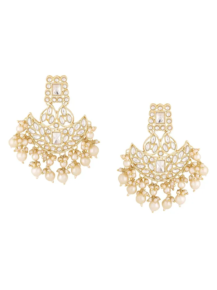 Yellow Chimes Earrings Yellow Chimes Earrings for Women Gold Toned Kundan Studded Pearl Drop Dangler Earrings for Women and Girls