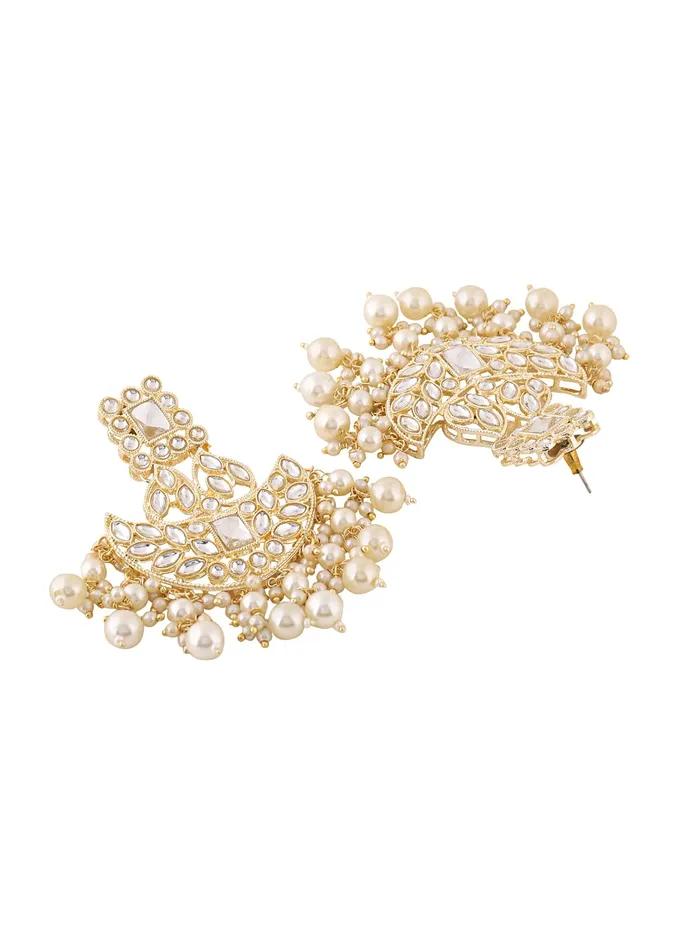 Yellow Chimes Earrings Yellow Chimes Earrings for Women Gold Toned Kundan Studded Pearl Drop Dangler Earrings for Women and Girls