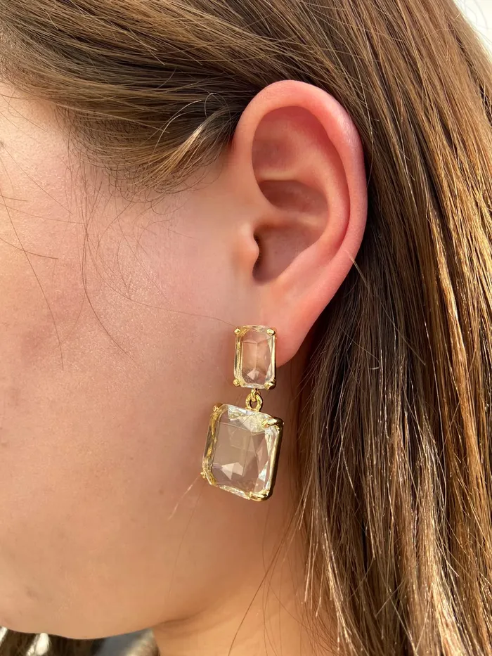 Yellow Chimes Earrings Yellow Chimes Earrings For Women White Color Clear Crystal Geometric Shape Stud Drop Earrings For Women and Girls