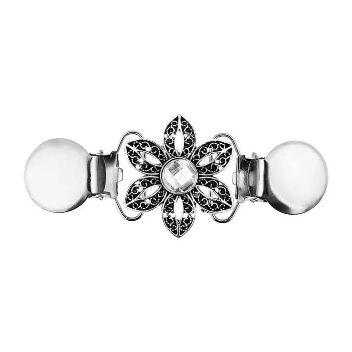 Yellow Chimes Earrings Yellow Chimes Elegant Cardigan Brooch Sweater Collar Shawl Clip Classic Floral Design Stylish Silver Plated Brooch for Women