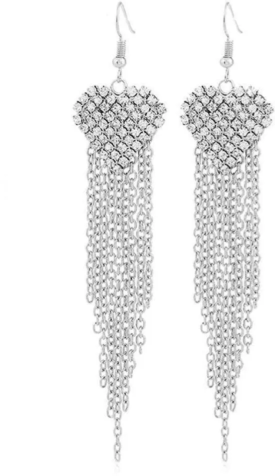 Yellow Chimes Earrings Yellow Chimes Elegant Love Heart Party Long Chain Tassels Rhinestone Luxury Crystal Hook Dangle Earrings For Women And Girls