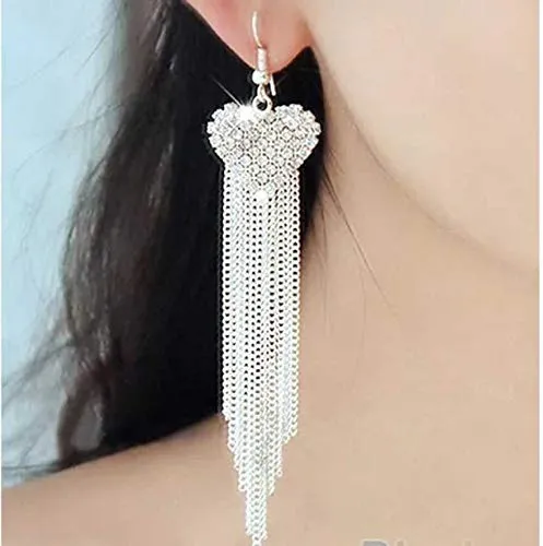 Yellow Chimes Earrings Yellow Chimes Elegant Love Heart Party Long Chain Tassels Rhinestone Luxury Crystal Hook Dangle Earrings For Women And Girls