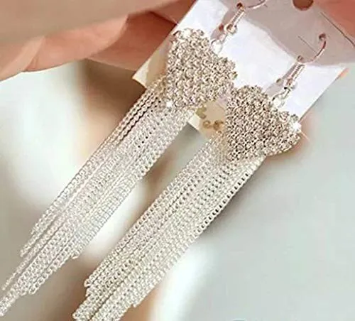 Yellow Chimes Earrings Yellow Chimes Elegant Love Heart Party Long Chain Tassels Rhinestone Luxury Crystal Hook Dangle Earrings For Women And Girls