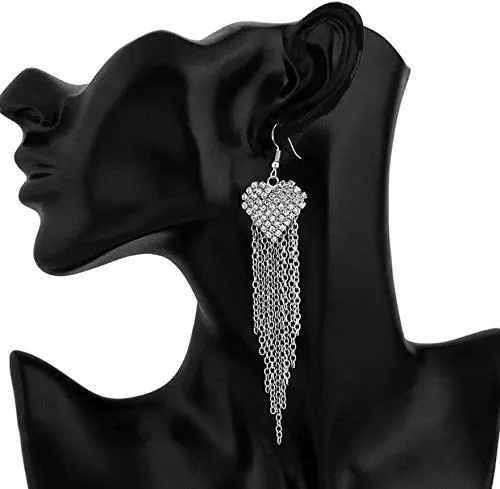 Yellow Chimes Earrings Yellow Chimes Elegant Love Heart Party Long Chain Tassels Rhinestone Luxury Crystal Hook Dangle Earrings For Women And Girls