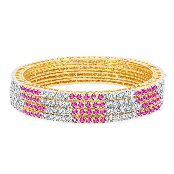 Yellow Chimes Earrings Yellow Chimes Elegant Pink ADAmerican Diamond Studded 18k Gold Plated Classic 4 PCs Handcrafted Bangles Set for Women Girls 26