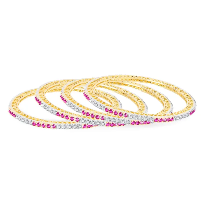 Yellow Chimes Earrings Yellow Chimes Elegant Pink ADAmerican Diamond Studded 18k Gold Plated Classic 4 PCs Handcrafted Bangles Set for Women Girls 26