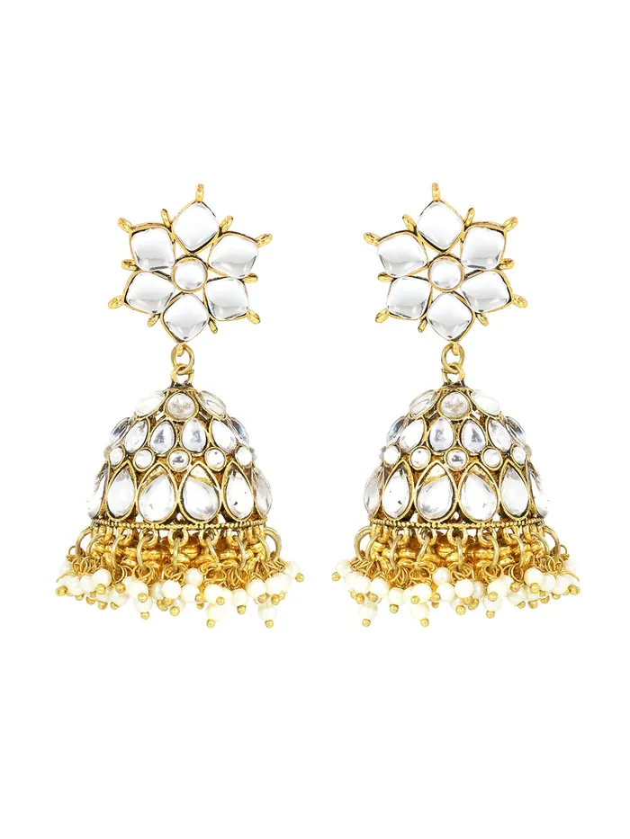 Yellow Chimes Earrings Yellow Chimes Ethnic Gold Plated Flower Design Traditional Stone Moti Beads Jhumka Earrings for Women and Girls