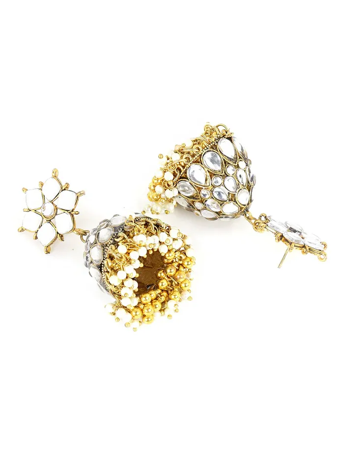 Yellow Chimes Earrings Yellow Chimes Ethnic Gold Plated Flower Design Traditional Stone Moti Beads Jhumka Earrings for Women and Girls