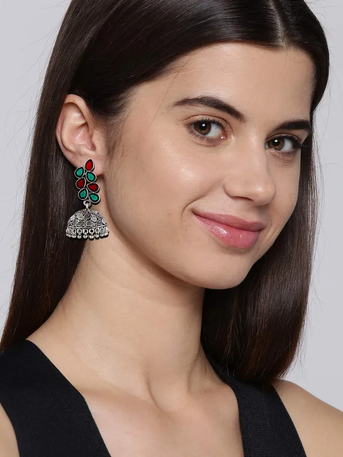 Yellow Chimes Earrings Yellow Chimes German Silver Oxidized Jhumka Meenakari Touch Traditional JhumkiJhumka Earrings for Women