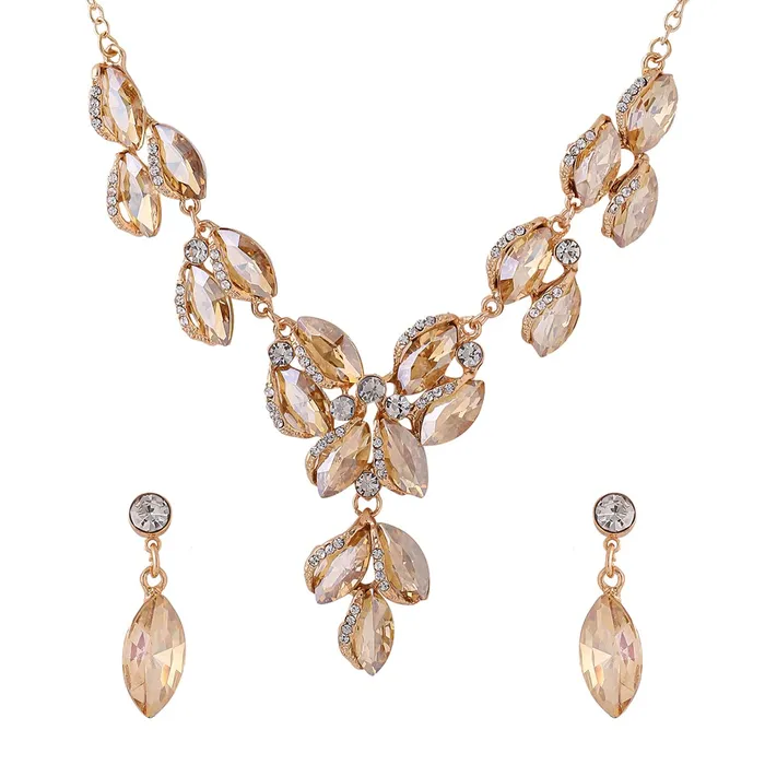 Yellow Chimes Earrings Yellow Chimes Jewellery Set For Women Gold Toned Oval Shaped Crystal Studded Necklace Set With Earring For Women and Girls