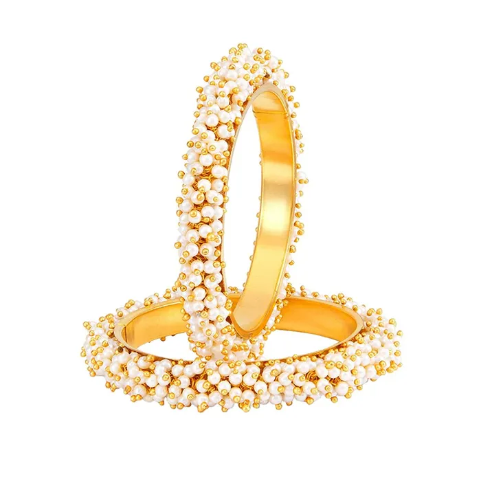 Yellow Chimes Earrings Yellow Chimes Moti Bangles for Women Pearl Studded Moti Traditional Gold Plated 2 PCs Bangles Set for Women and Girls