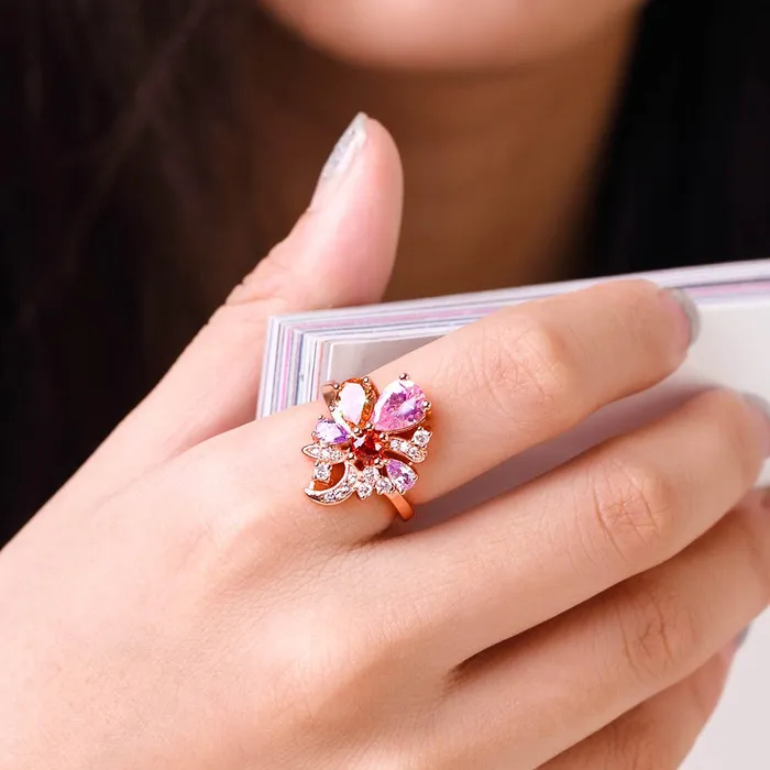 Yellow Chimes Earrings Yellow Chimes Multicolor Flower Swiss Zircon Rose Gold Crystal Ring For Women