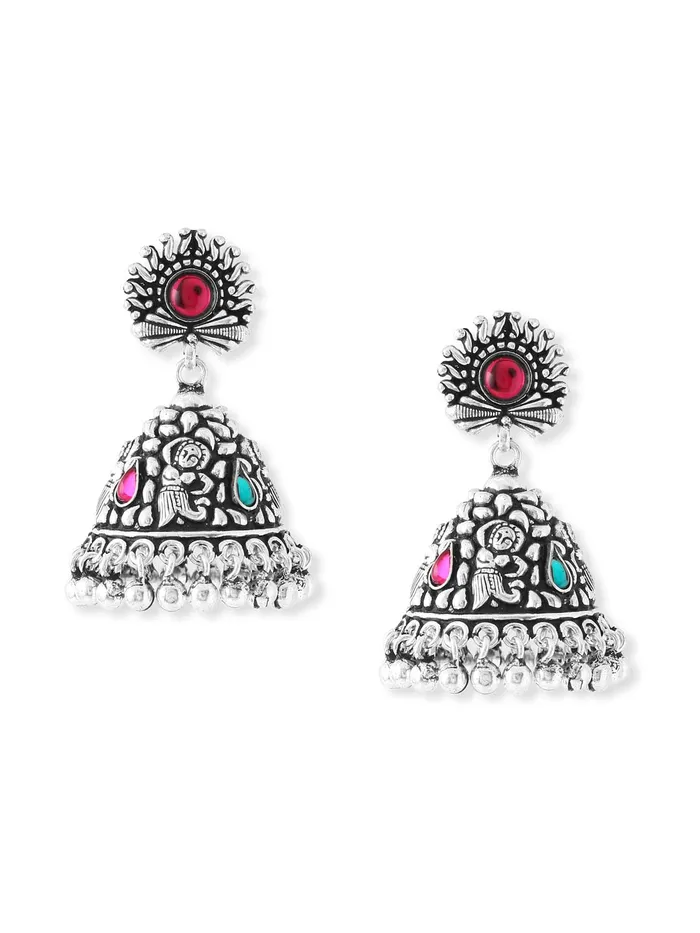 Yellow Chimes Earrings Yellow Chimes Oxidised Silver Jhumki Earrings For Women Silver Oxidised Jhumka Traditional Kolhapuri Jhumka Earrings For Women and Girls