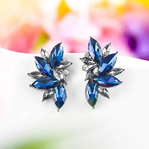 Yellow Chimes Earrings Yellow Chimes Silver Plated Blue Crystal Jacket Earrings for Women and Girls