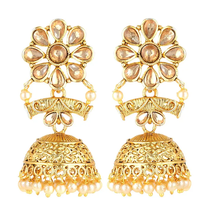 Yellow Chimes Earrings Yellow Chimes Traditional Pearl Drops Kundan Jadau Jhumka Earrings for Women and Girls