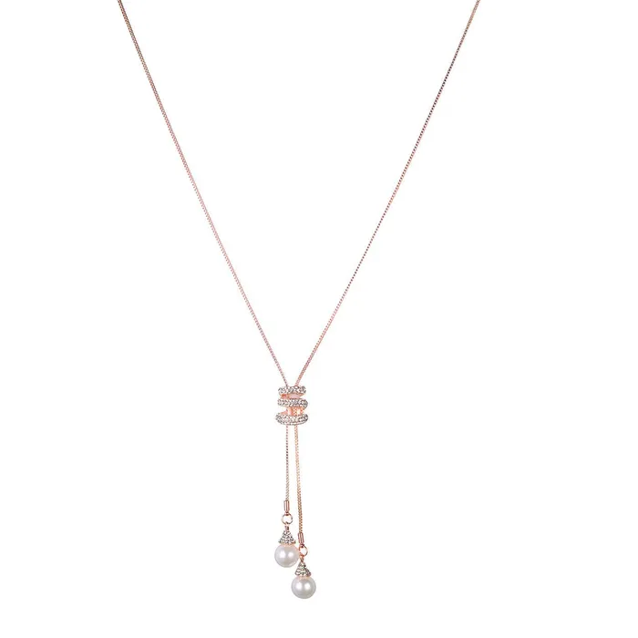 Yellow Chimes Earrings Yellow Chimes Western Stylish Collection Pearl Crystal Long Chain Pendant Necklace for Women and Girls Golden Long Chain