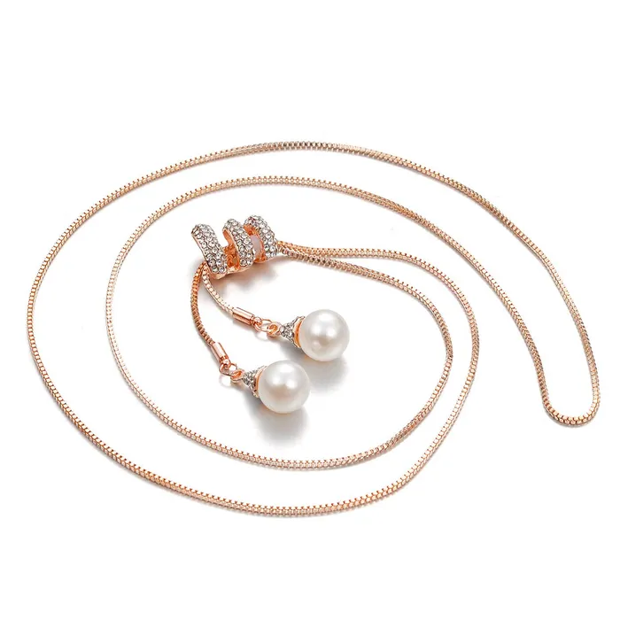 Yellow Chimes Earrings Yellow Chimes Western Stylish Collection Pearl Crystal Long Chain Pendant Necklace for Women and Girls Golden Long Chain