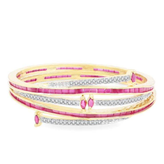 Yellow Chimes Elegant Set of 2 Pcs Pink ADAmerican Diamond Studded 18k Gold Plated Handcrafted Ruby Bangles for Women Girls 28 Yellow Chimes Earrings