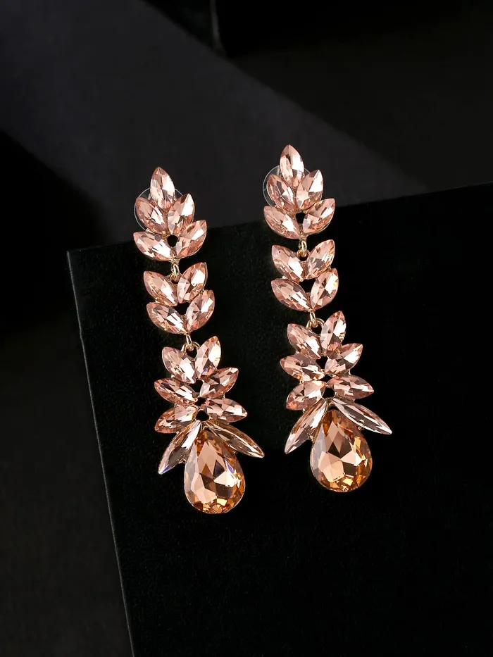 Yellow Chimes Elegant Sparkling Crystal Classic Leafy Design Dangle Earrings for Women and Girls Yellow Chimes Earrings