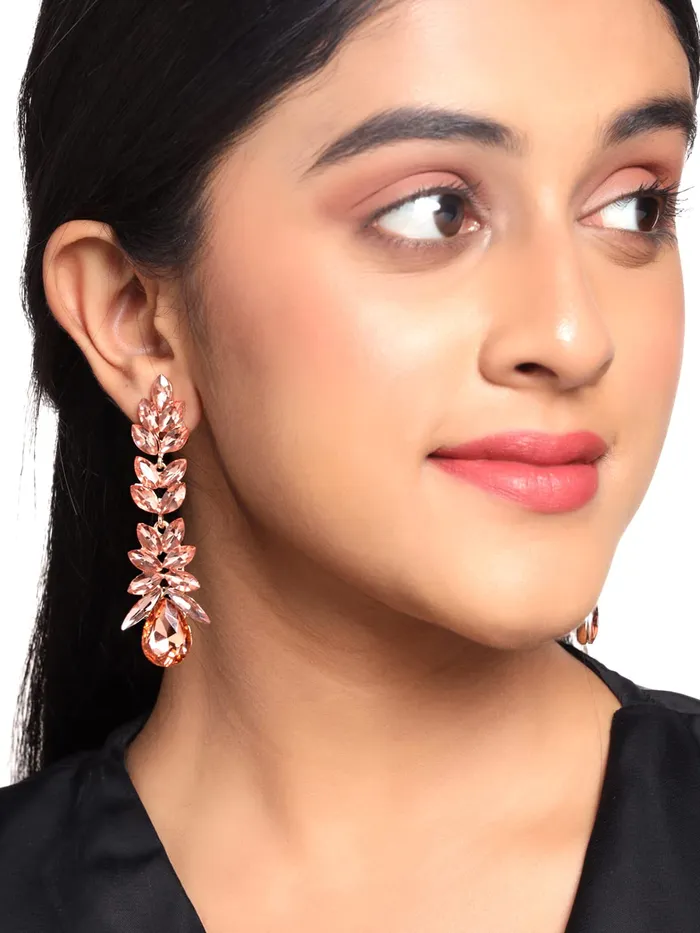 Yellow Chimes Elegant Sparkling Crystal Classic Leafy Design Dangle Earrings for Women and Girls Yellow Chimes Earrings