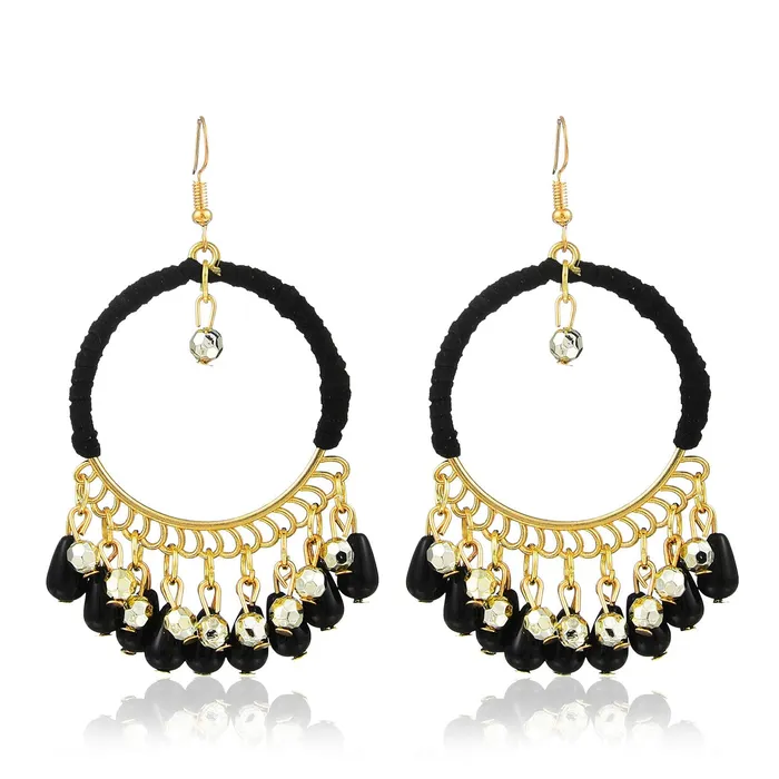 Yellow Chimes Ethnic Fusion Resin Leather Black Chandbali Earring for Women Girls Yellow Chimes Earrings