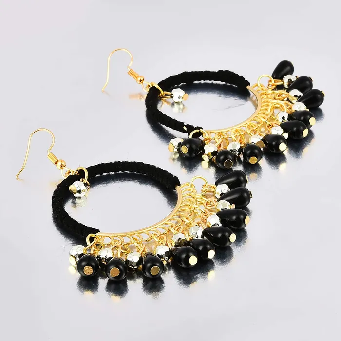Yellow Chimes Ethnic Fusion Resin Leather Black Chandbali Earring for Women Girls Yellow Chimes Earrings