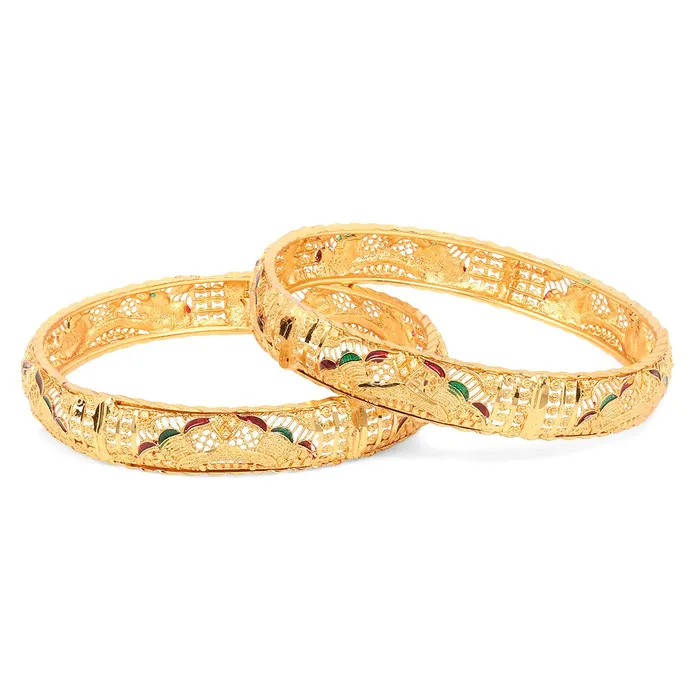 Yellow Chimes Ethnic Look Gold Plated Designer Traditional 2 Pcs Bangles Set for Women and Girls 24 Yellow Chimes Earrings