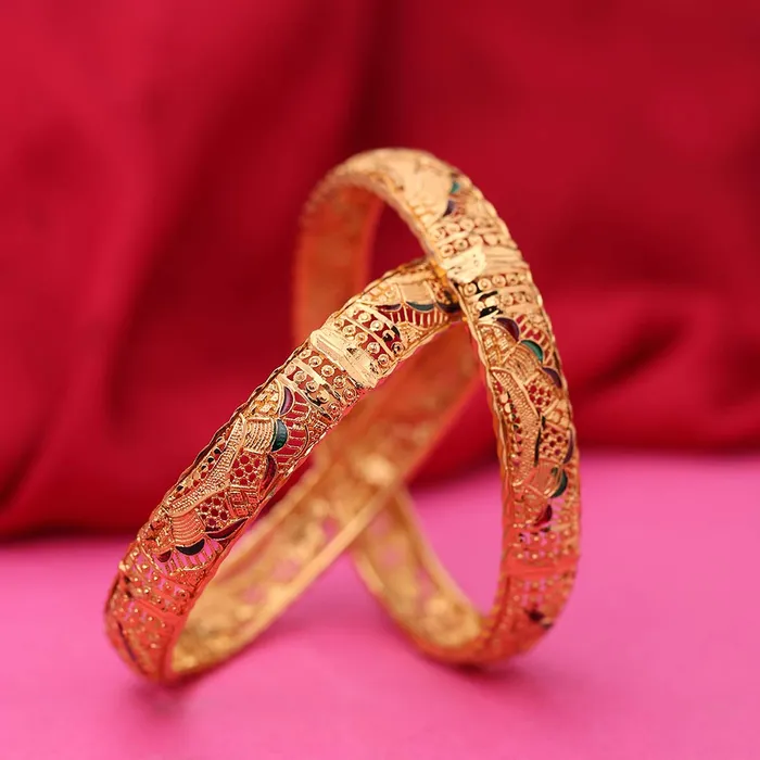 Yellow Chimes Ethnic Look Gold Plated Designer Traditional 2 Pcs Bangles Set for Women and Girls 24 Yellow Chimes Earrings