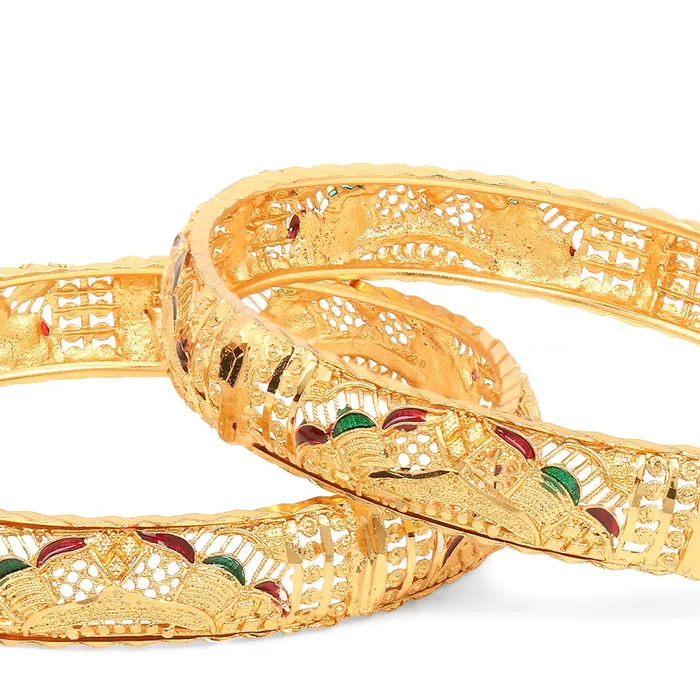 Yellow Chimes Ethnic Look Gold Plated Designer Traditional 2 Pcs Bangles Set for Women and Girls 24 Yellow Chimes Earrings