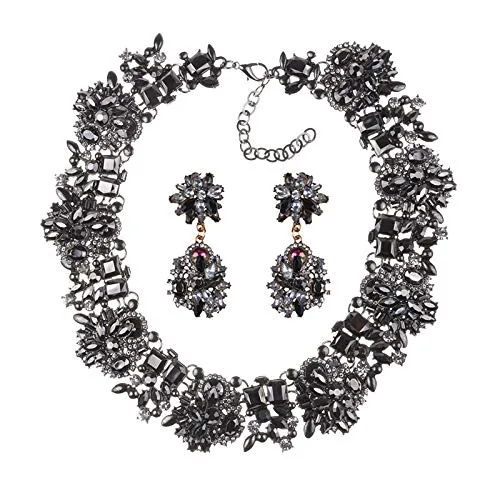Yellow Chimes Exclusive Sparkling Black Crystals Studded Designer Choker Necklace Set with Earrings for Women and Girls Black Yellow Chimes Earrings