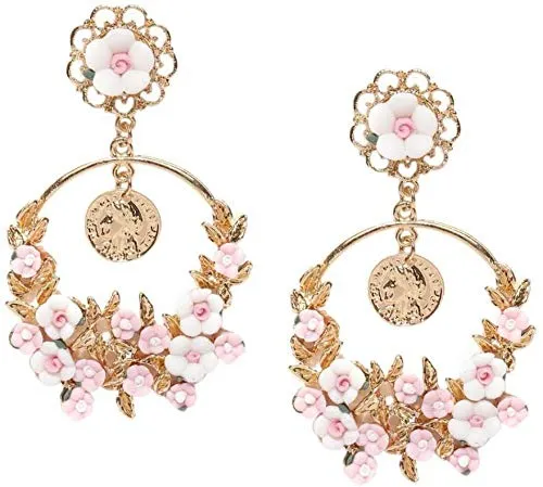 Yellow Chimes Floral Design Pink Chandelier Dangle Drop Earrings for Women and Girls Yellow Chimes Earrings
