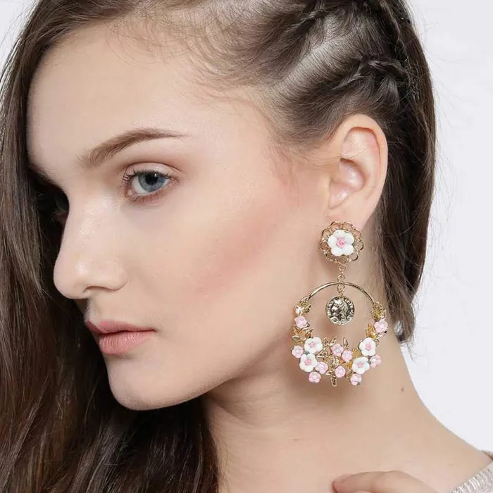 Yellow Chimes Floral Design Pink Chandelier Dangle Drop Earrings for Women and Girls Yellow Chimes Earrings