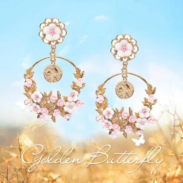 Yellow Chimes Floral Design Pink Chandelier Dangle Drop Earrings for Women and Girls Yellow Chimes Earrings