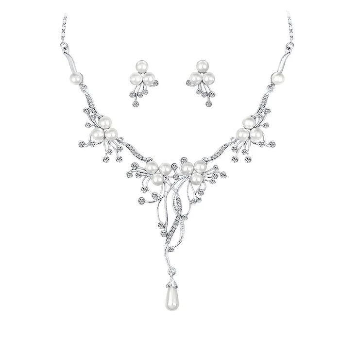 Yellow Chimes Jewellery Set for Women and Girls Fashion White Pearl Necklace Set for Women Silver Toned CZ Pearl Necklace Set Birthday Gift for girls and women Anniversary Gift for Wife Yellow Chimes Earrings