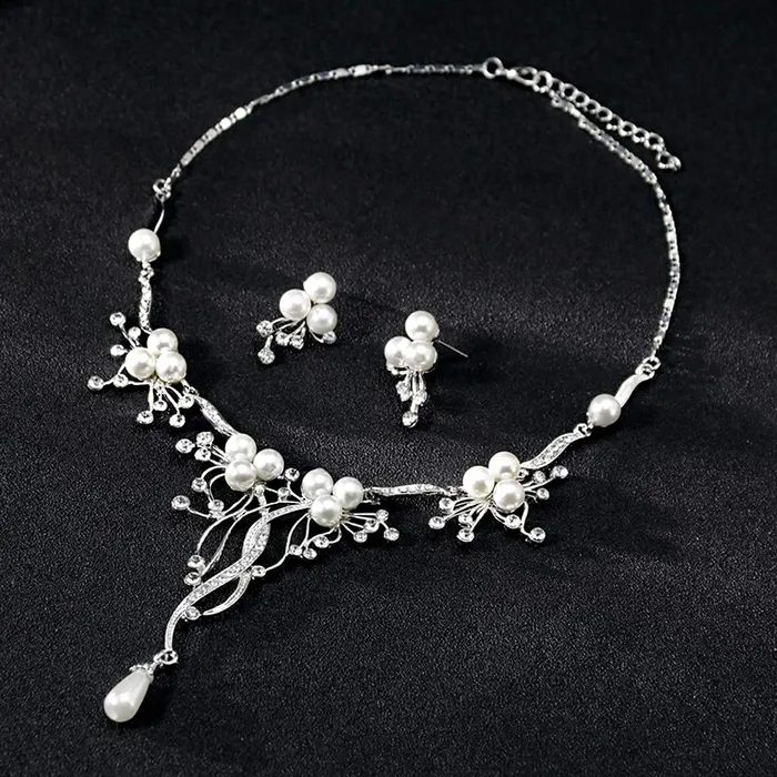 Yellow Chimes Jewellery Set for Women and Girls Fashion White Pearl Necklace Set for Women Silver Toned CZ Pearl Necklace Set Birthday Gift for girls and women Anniversary Gift for Wife Yellow Chimes Earrings