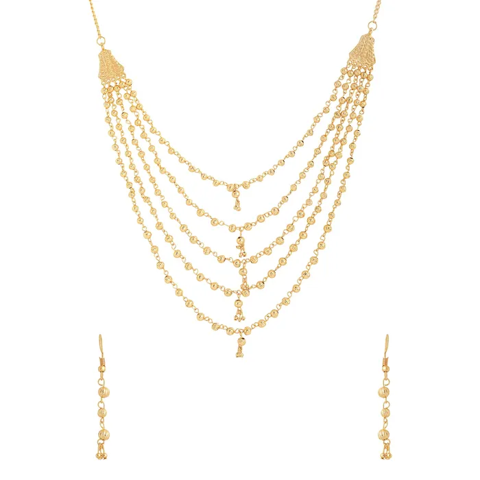 Yellow Chimes Jewellery Set for Women and Girls Gold Necklace Set for Women Gold Toned Beads Designed Necklace Set Birthday Gift for girls and women Anniversary Gift for Wife Yellow Chimes Earrings