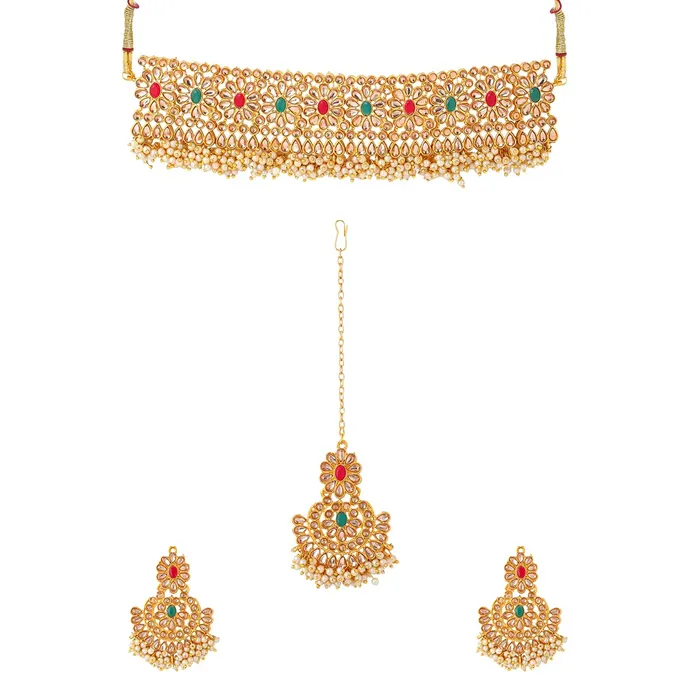 Yellow Chimes Jewellery Set for Women and Girls Kundans Necklace Set Gold Plated Kundan Choker Necklace Set Birthday Gift for girls and women Anniversary Gift for Wife Yellow Chimes Rings