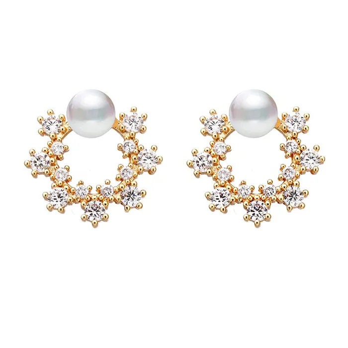 Yellow Chimes Latest Fashion Gold Plated Crystal Pearl Design Stud Earrings for Women and Girls Medium YCFJERPRLSTUDGL Yellow Chimes Rings