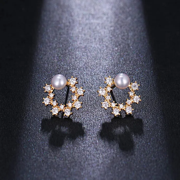 Yellow Chimes Latest Fashion Gold Plated Crystal Pearl Design Stud Earrings for Women and Girls Medium YCFJERPRLSTUDGL Yellow Chimes Rings