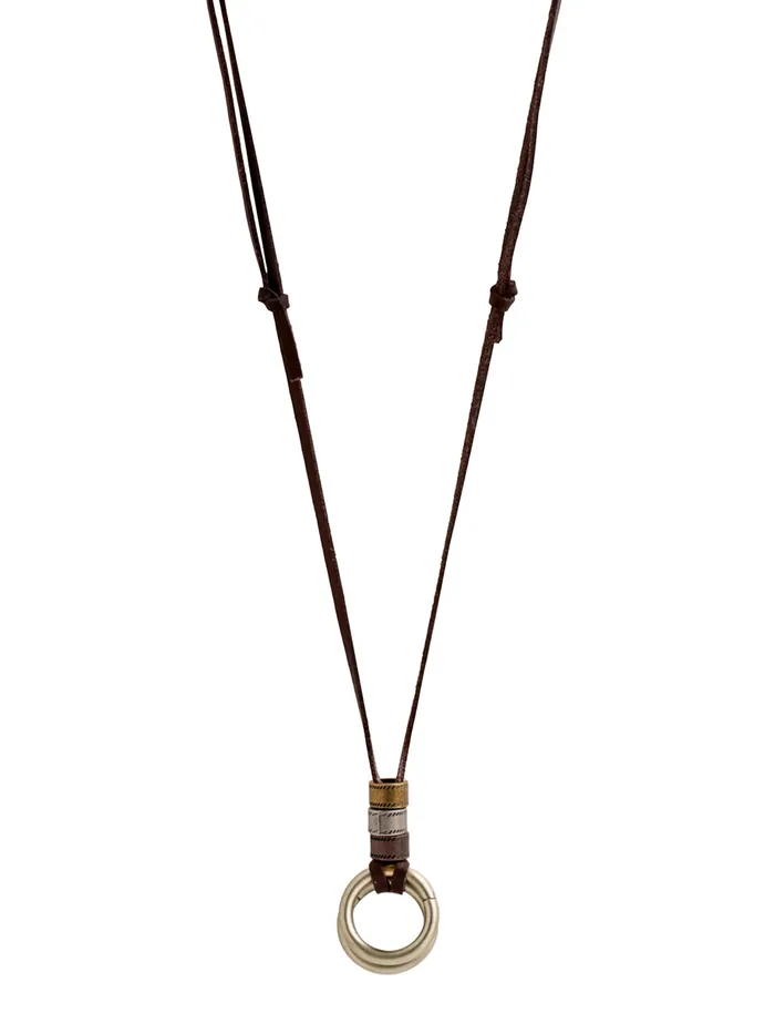 Yellow Chimes Leather Pendant for Men Fashion Locket Pendants for Men Round Shaped Pendant Necklace Brown Leather Rope Chain for Boys Accessories for Men Birthday Gift for Men Boys Yellow Chimes Rings