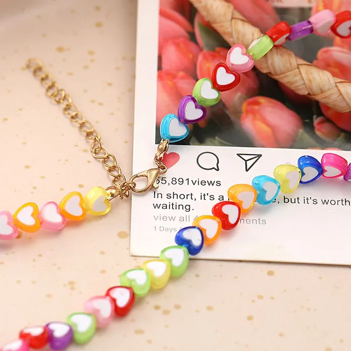 Yellow Chimes Necklace for Girls Multicolour Heart Shaped Necklace chain for Girls and Kids Yellow Chimes Earrings