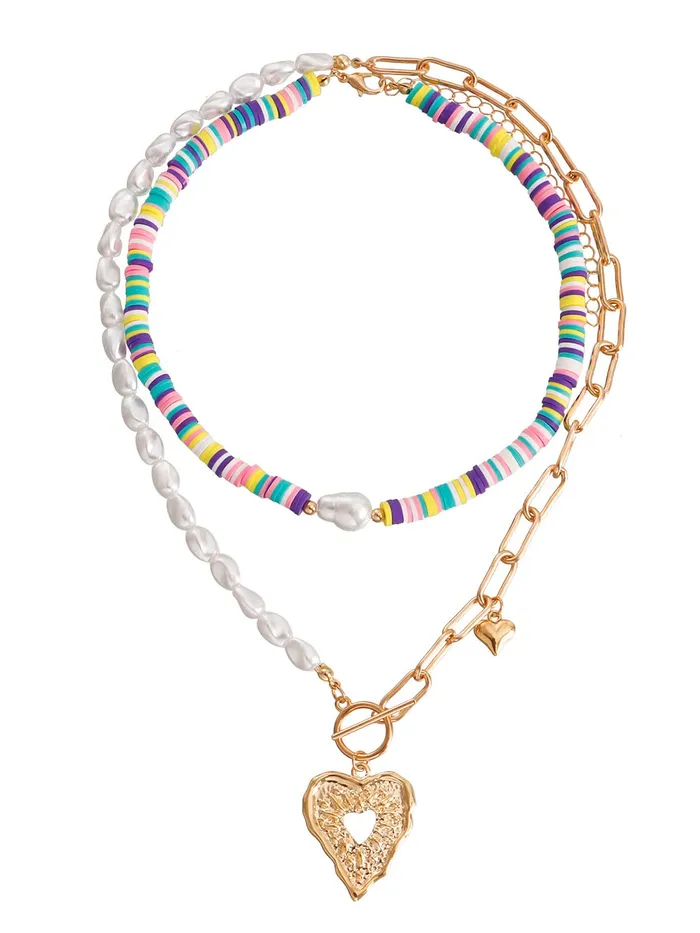 Yellow Chimes Necklace for Women and Girls Fashion Gold Layered Necklace Western Multilayer Heart Chain Choker Necklace For women Birthday Gift for Girls Women Anniversary Gift for Wife Yellow Chimes Earrings