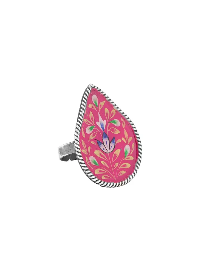 Yellow Chimes Oxidised Rings for Women Multicolor Meenakari Hand Painted Silver Oxidised Ring Adjustable Finger Rings for Women and Girls RG 2 Adjustable Yellow Chimes Earrings